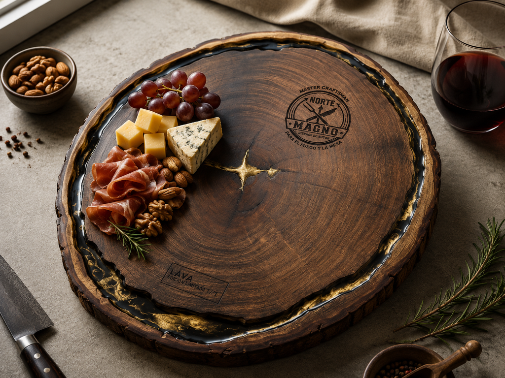 LAVA — Tabla de mezquite con resina negra y pigmento dorado
