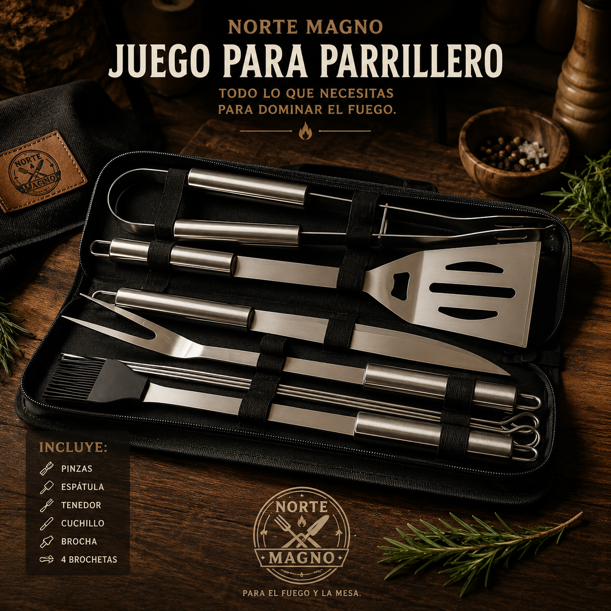 Juego para Parrillero Norte Magno — 9 Piezas